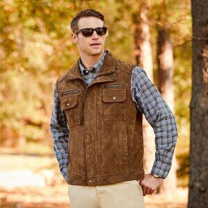 ROUNDTREE & YORKE Men’s Suede Leather Stand Collar VEST Size 4XT Brown NEW $350